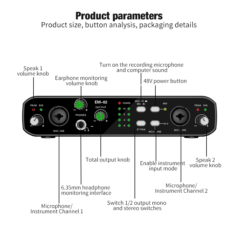 Audio Music Interface - Interfaccia audio con microfono Preamplificatore 48V
