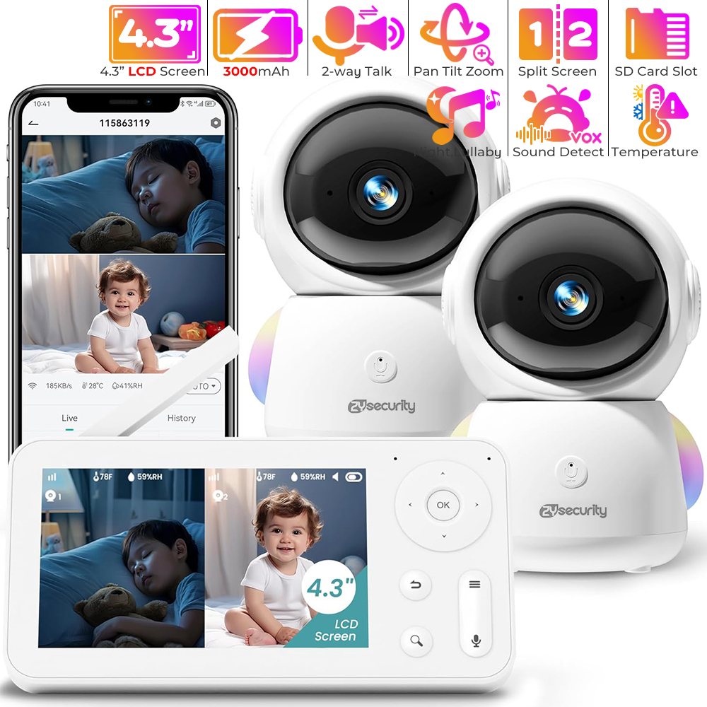 Audio Detect Music - Baby Monitor 2K con 2 Telecamere