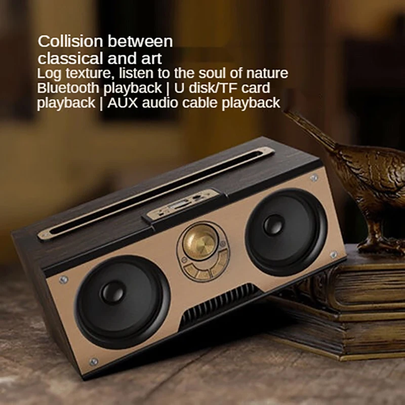 Audio Music Center - Altoparlante Bluetooth retrò portatile in legno